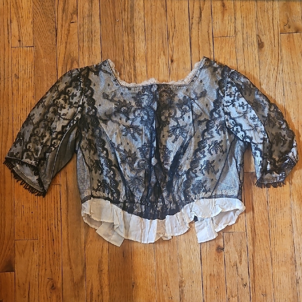 Wounded Bird! Antique 1800s Elegant Black Lace Women's Top
